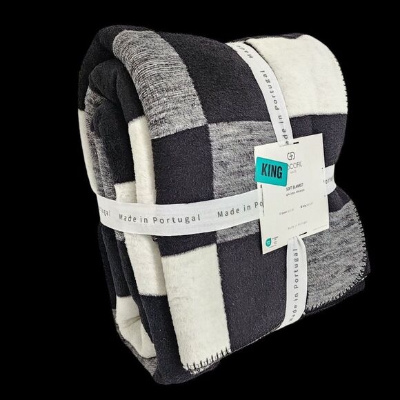 Docofil King Size Soft Blanket Cotton Blend Black White Made In Portugal‎ - Picture 14 of 14